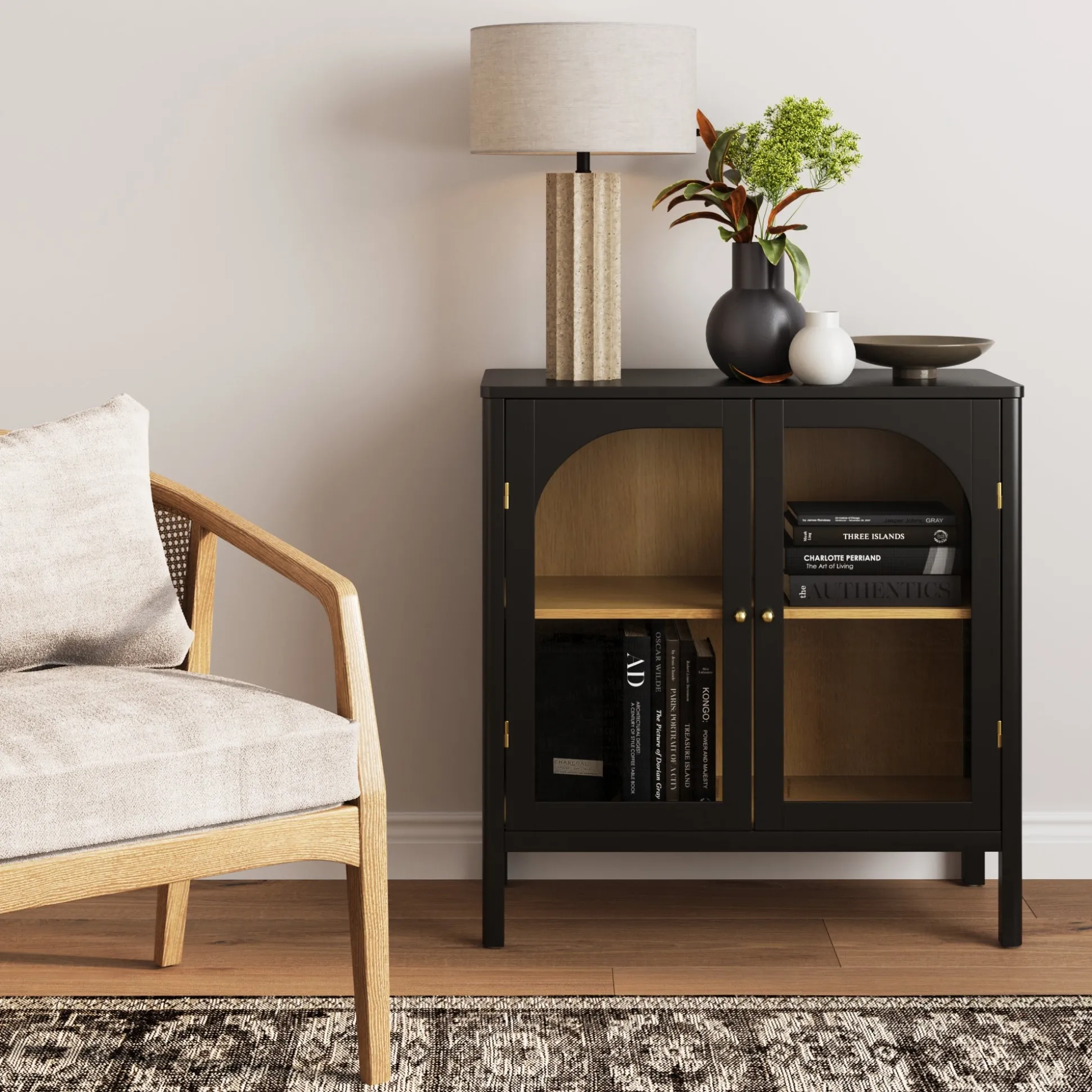 Wood Curio Cabinet with Glass Doors Black