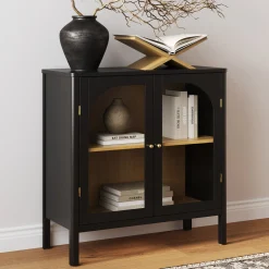 Wood Curio Cabinet with Glass Doors Black