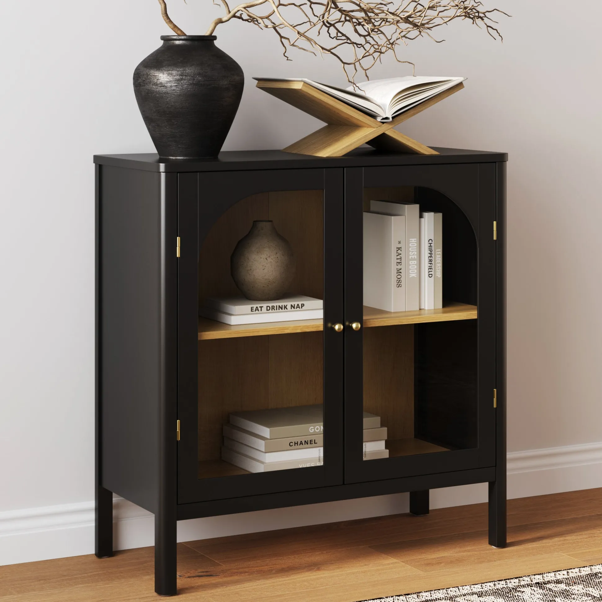 Wood Curio Cabinet with Glass Doors Black