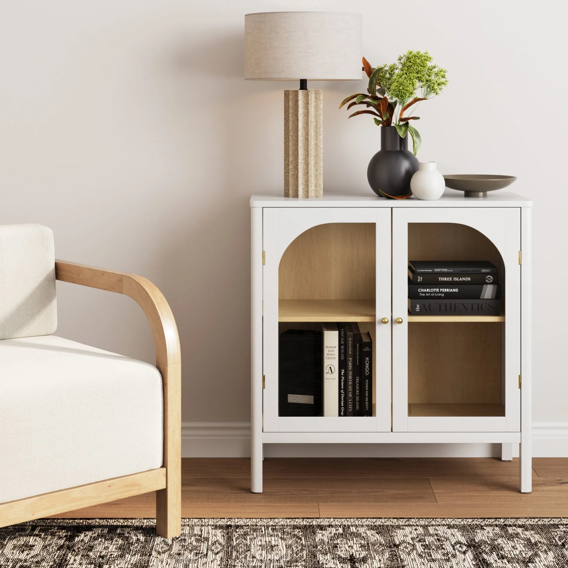 Wood Curio Cabinet with Glass Doors Cabinet White