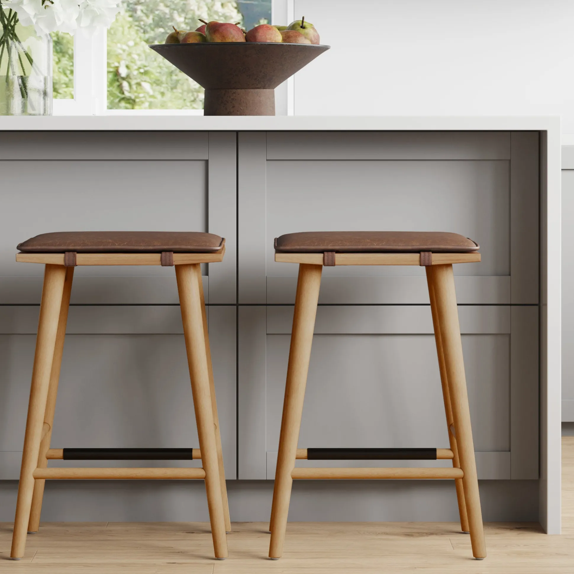 Wood Cushioned Counter Height Bar Stool Warm Pine