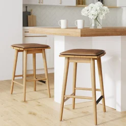Wood Cushioned Counter Height Bar Stool Warm Pine
