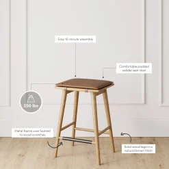 Wood Cushioned Counter Height Bar Stool Warm Pine