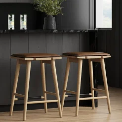 Wood Cushioned Counter Height Bar Stool Warm Pine