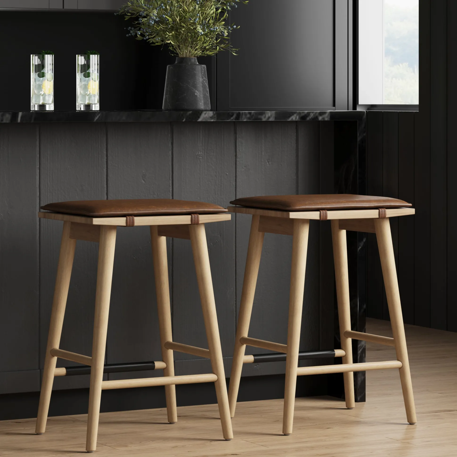 Wood Cushioned Counter Height Bar Stool Warm Pine