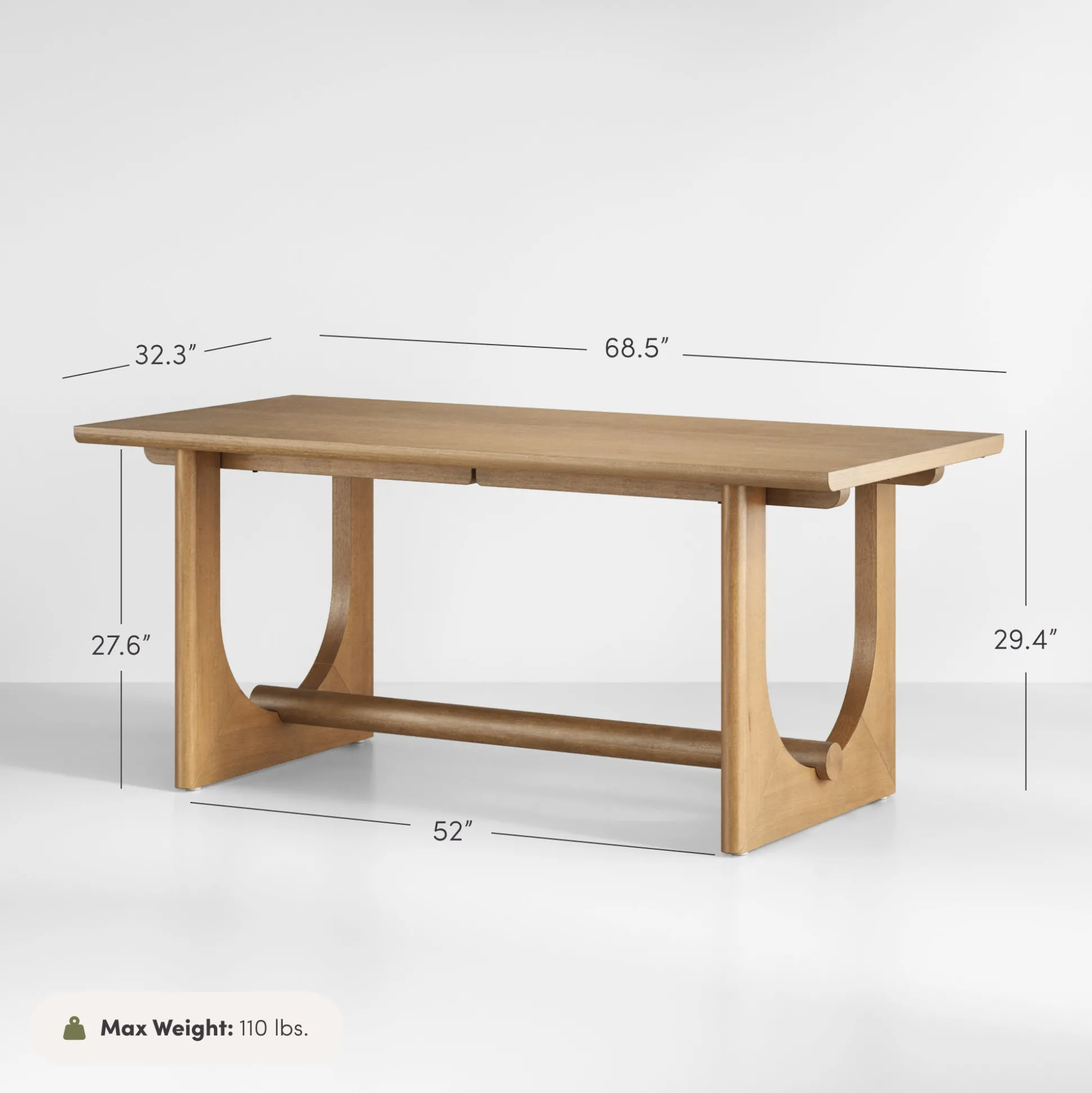 Wood Dining Table for 6 with U-Shaped Legs