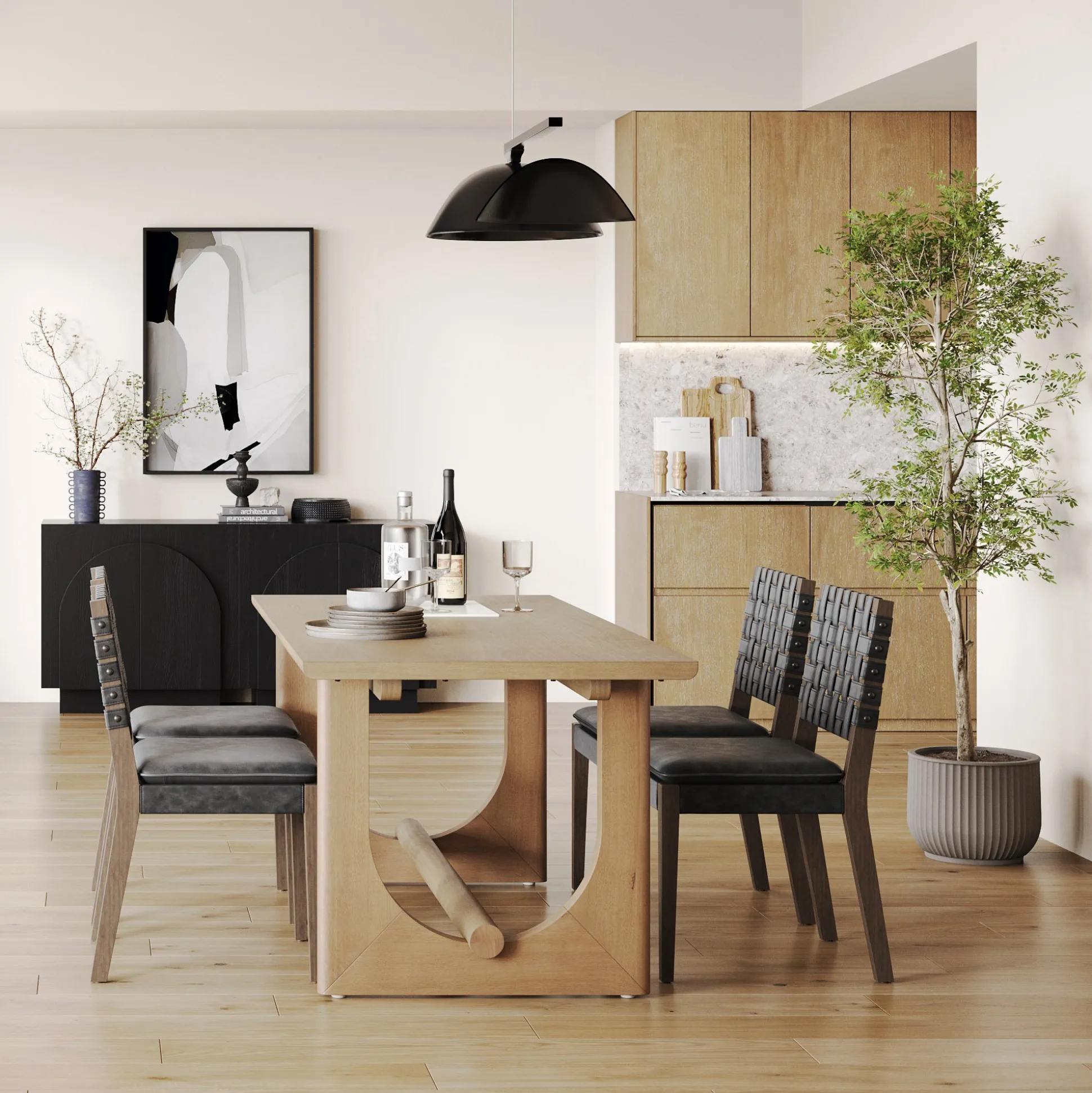 Wood Dining Table for 6 with U-Shaped Legs