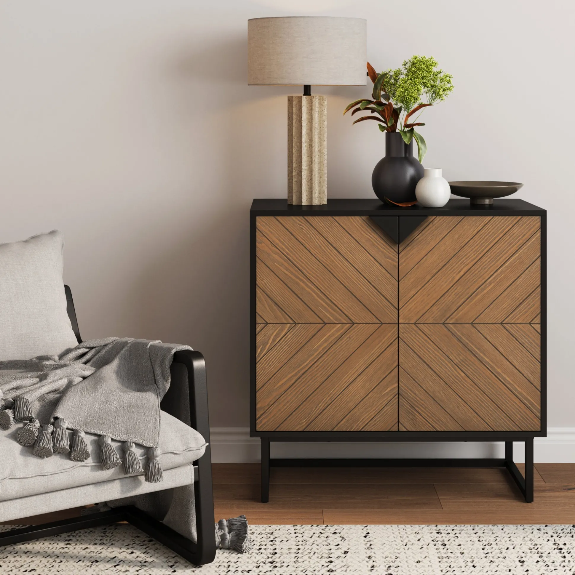 Wood 2-Door Storage Cabinet Brushed Fir