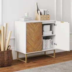 Wood 2-Door Storage Cabinet Natural Wash