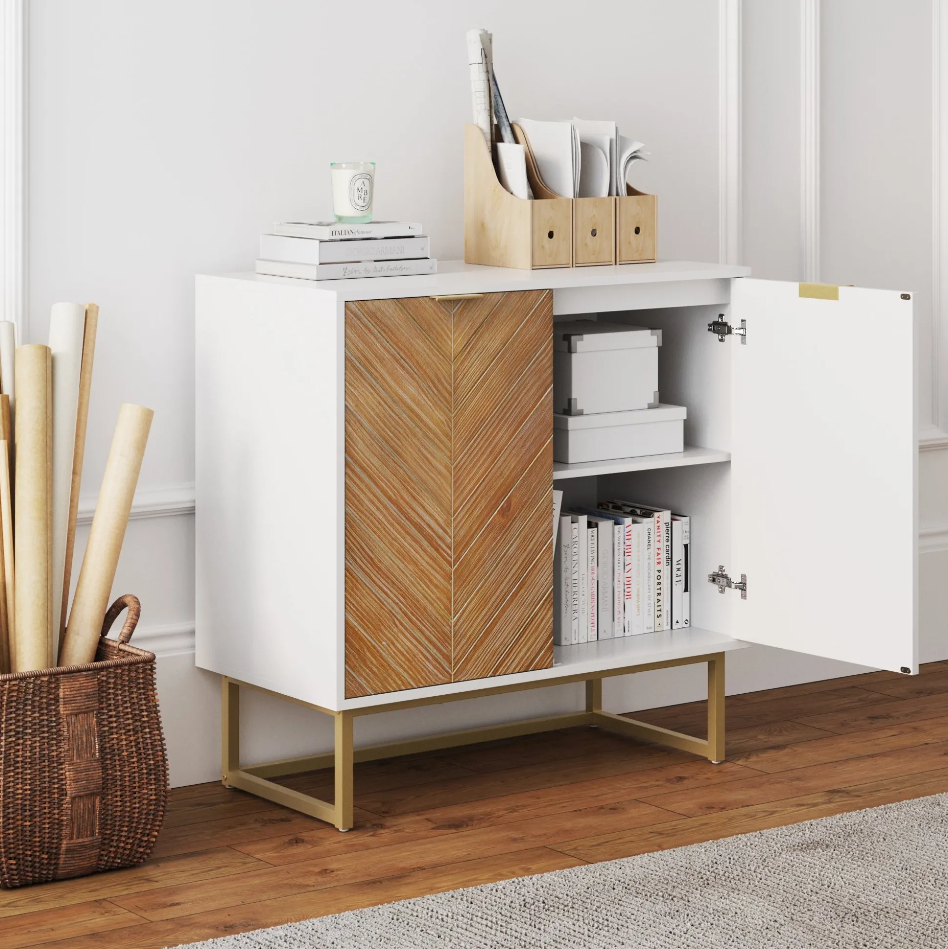 Wood 2-Door Storage Cabinet Natural Wash