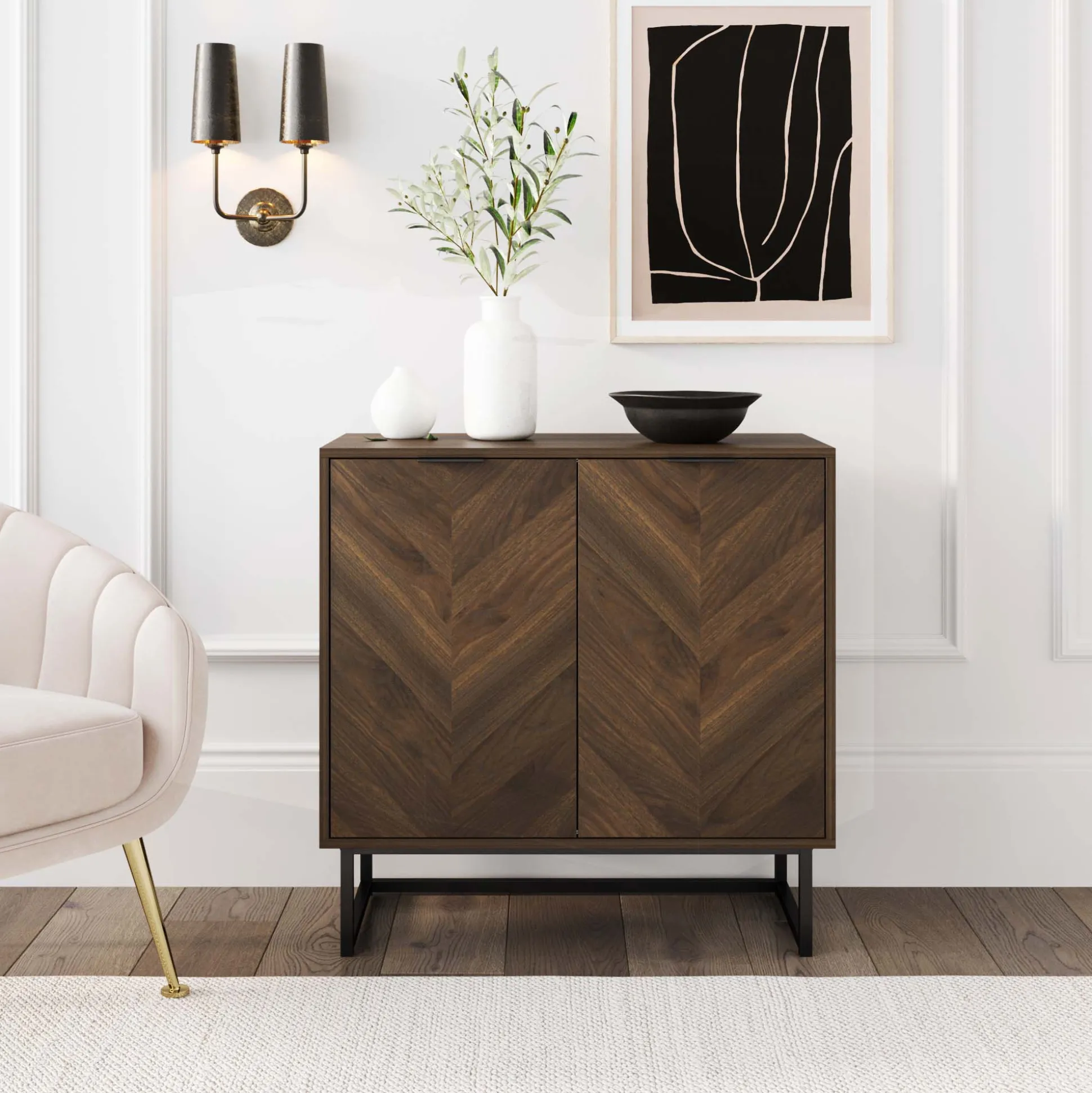 Wood 2-Door Storage Cabinet Walnut
