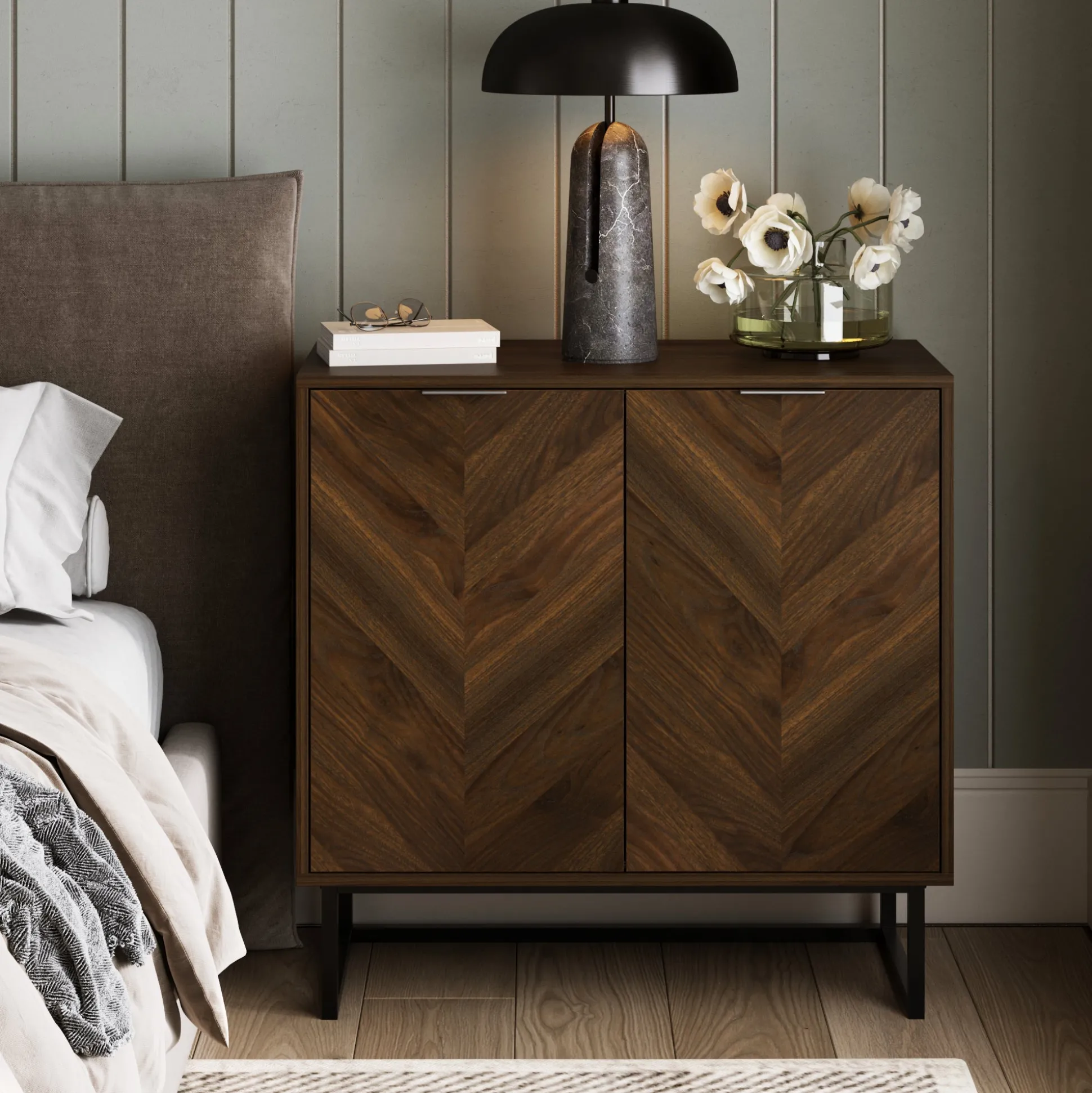 Wood 2-Door Storage Cabinet Walnut