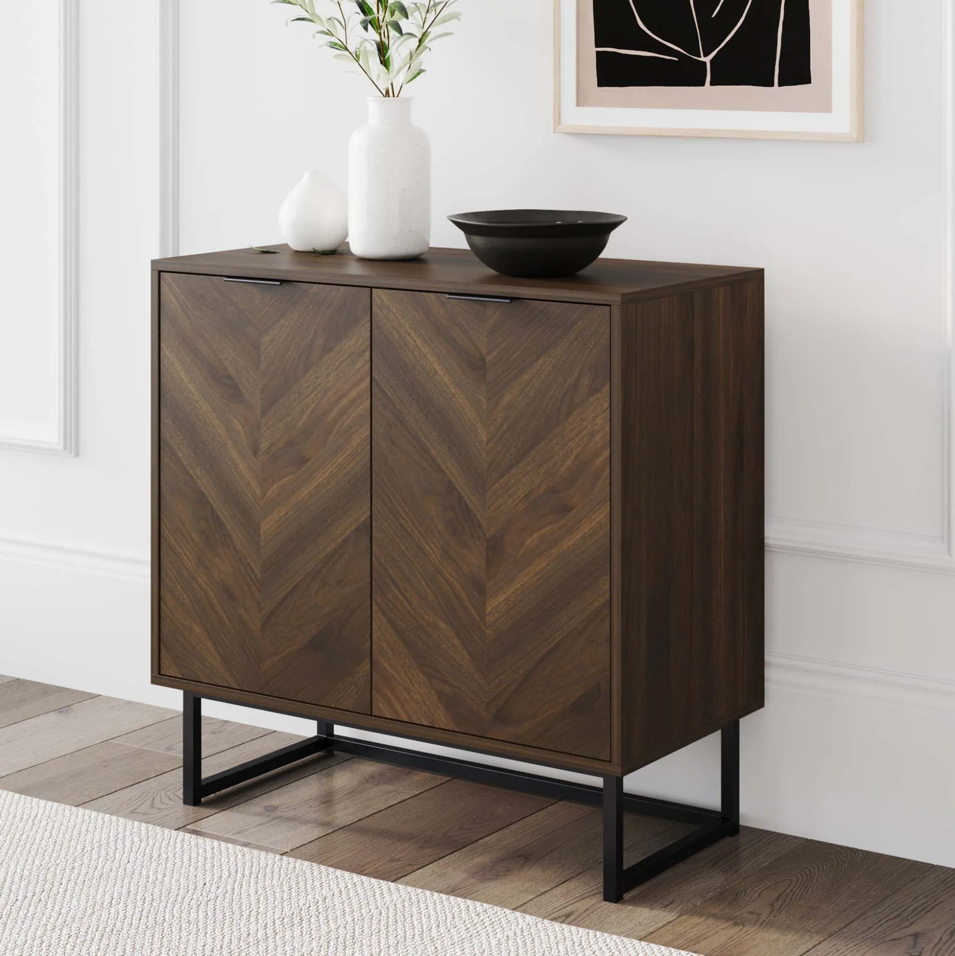 Wood 2-Door Storage Cabinet Walnut