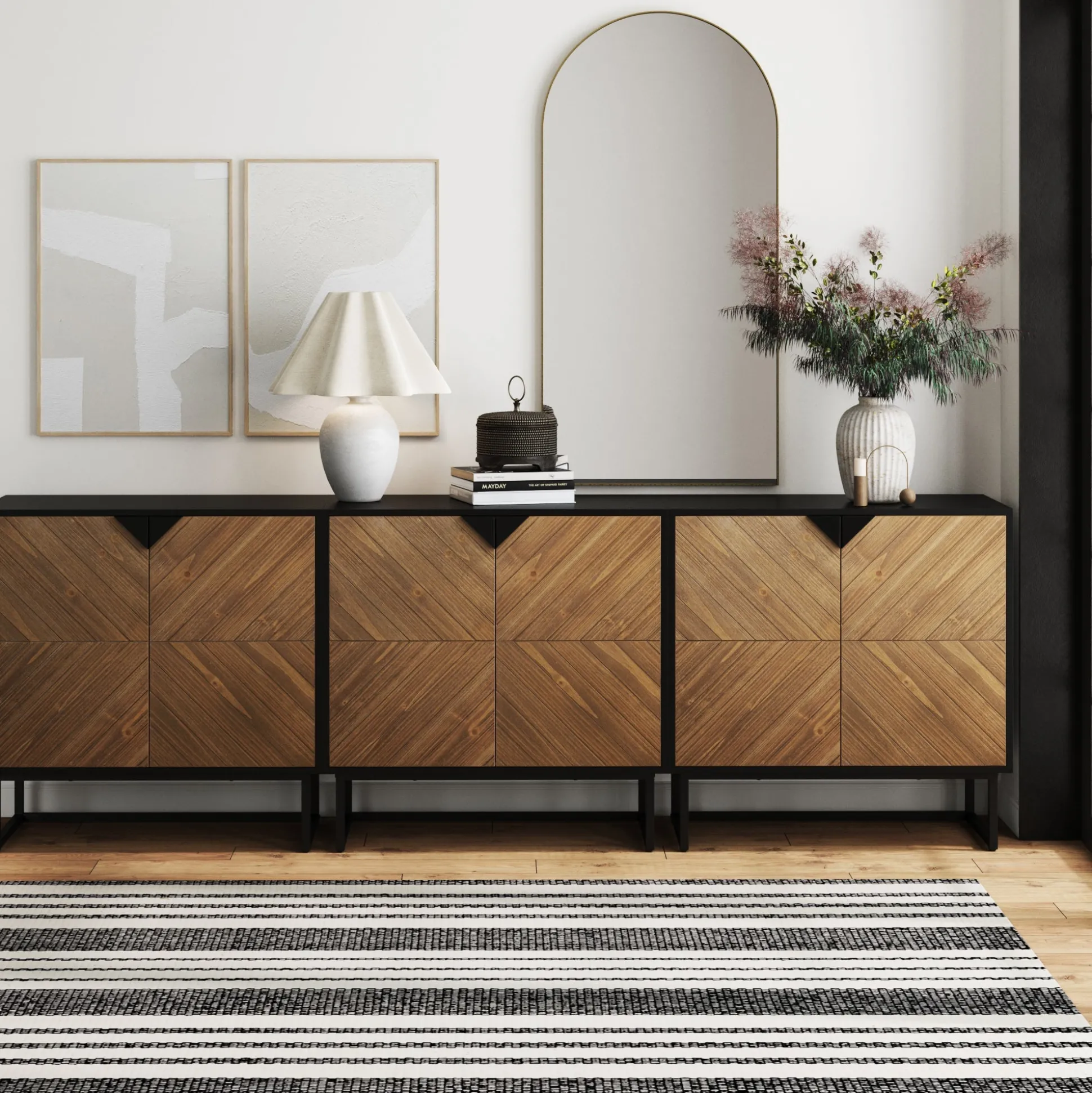Wood 2-Door TV Console for TVs up to 75" Brushed Fir