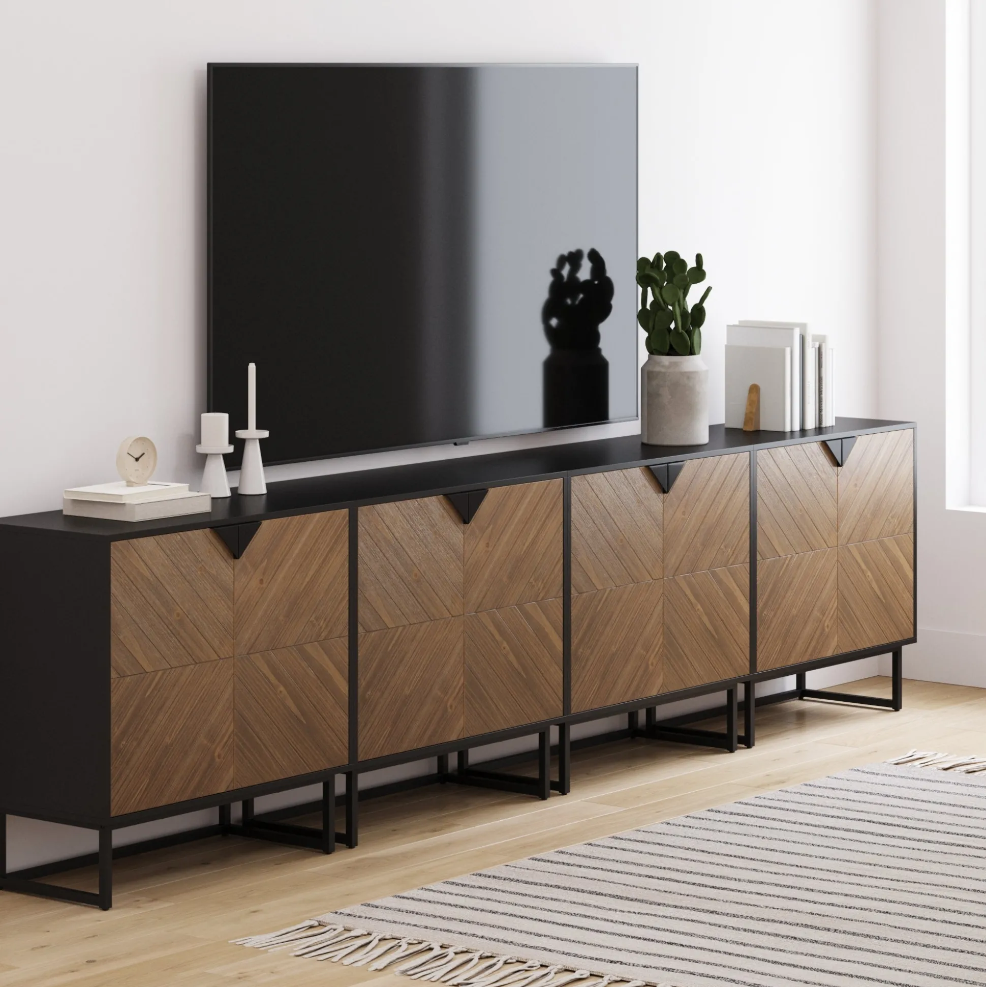 Wood 2-Door TV Console for TVs up to 100" Brushed Fir