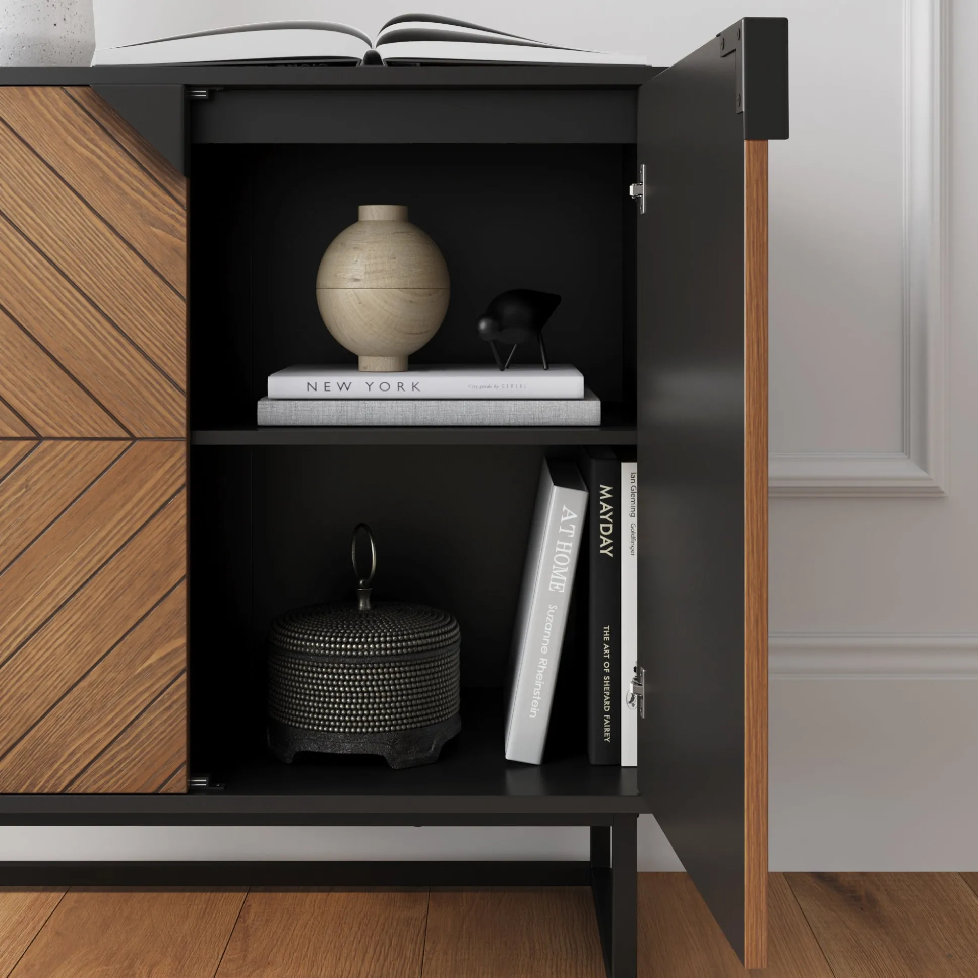 Wood 2-Door TV Console for TVs up to 100" Brushed Fir