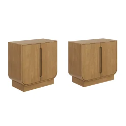 Wooden Arched Accent Cabinet or Kitchen Credenza Light Brown (Set of 2)
