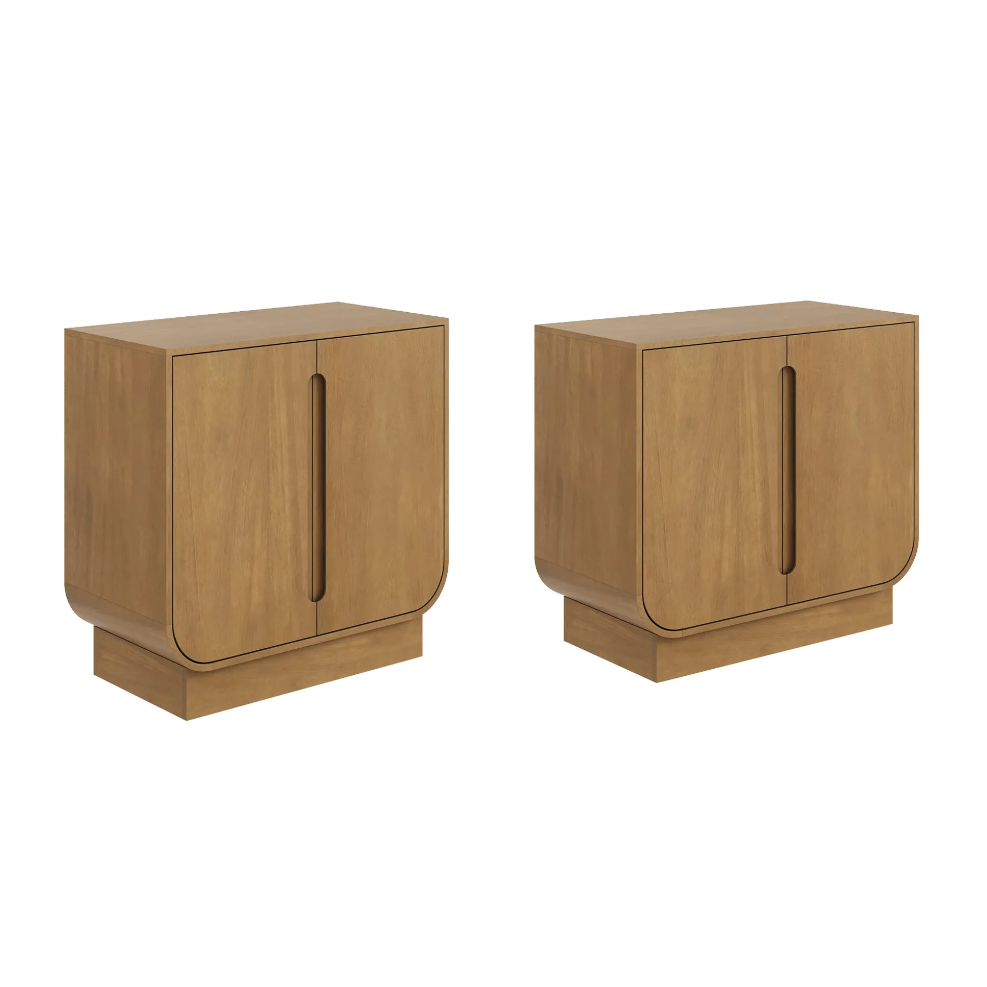Wooden Arched Accent Cabinet or Kitchen Credenza Light Brown (Set of 2)