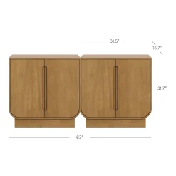 Wooden Arched Accent Cabinet or Kitchen Credenza Light Brown (Set of 2)