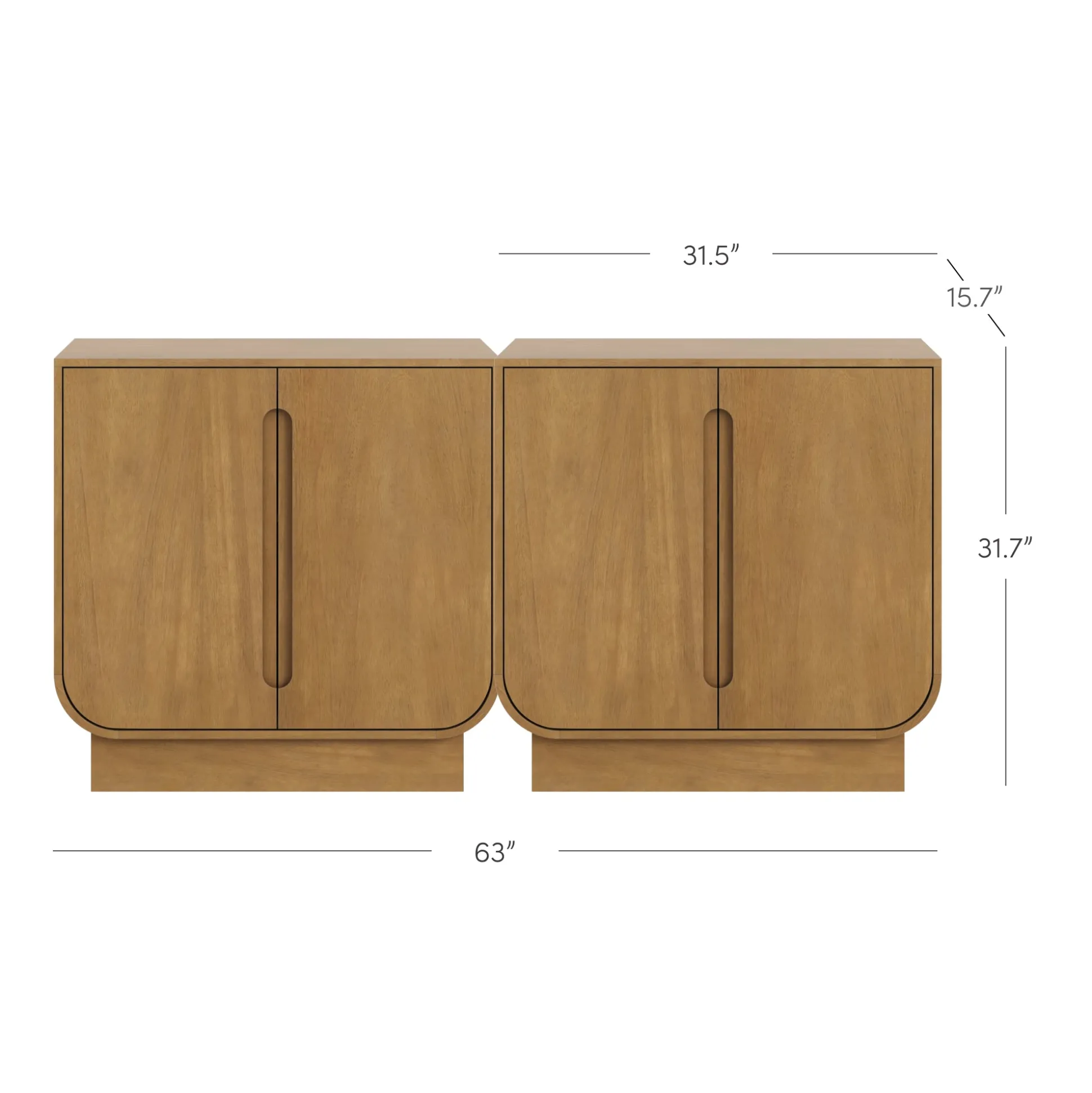 Wooden Arched Accent Cabinet or Kitchen Credenza Light Brown (Set of 2)