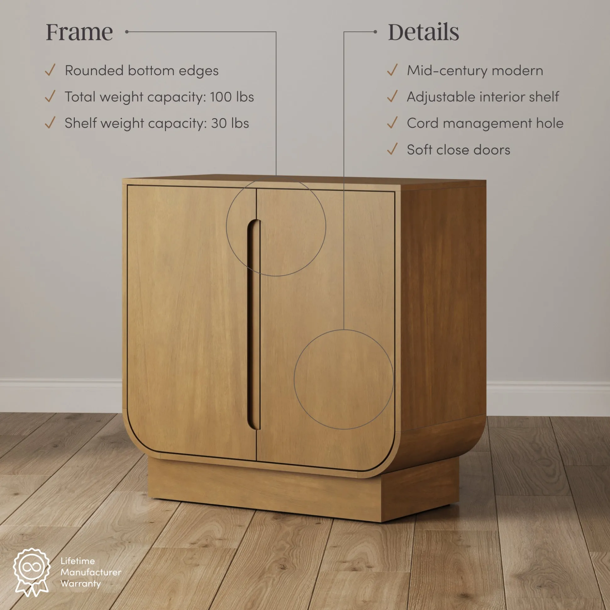 Wooden Arched Accent Cabinet or Kitchen Credenza Light Brown (Set of 2)