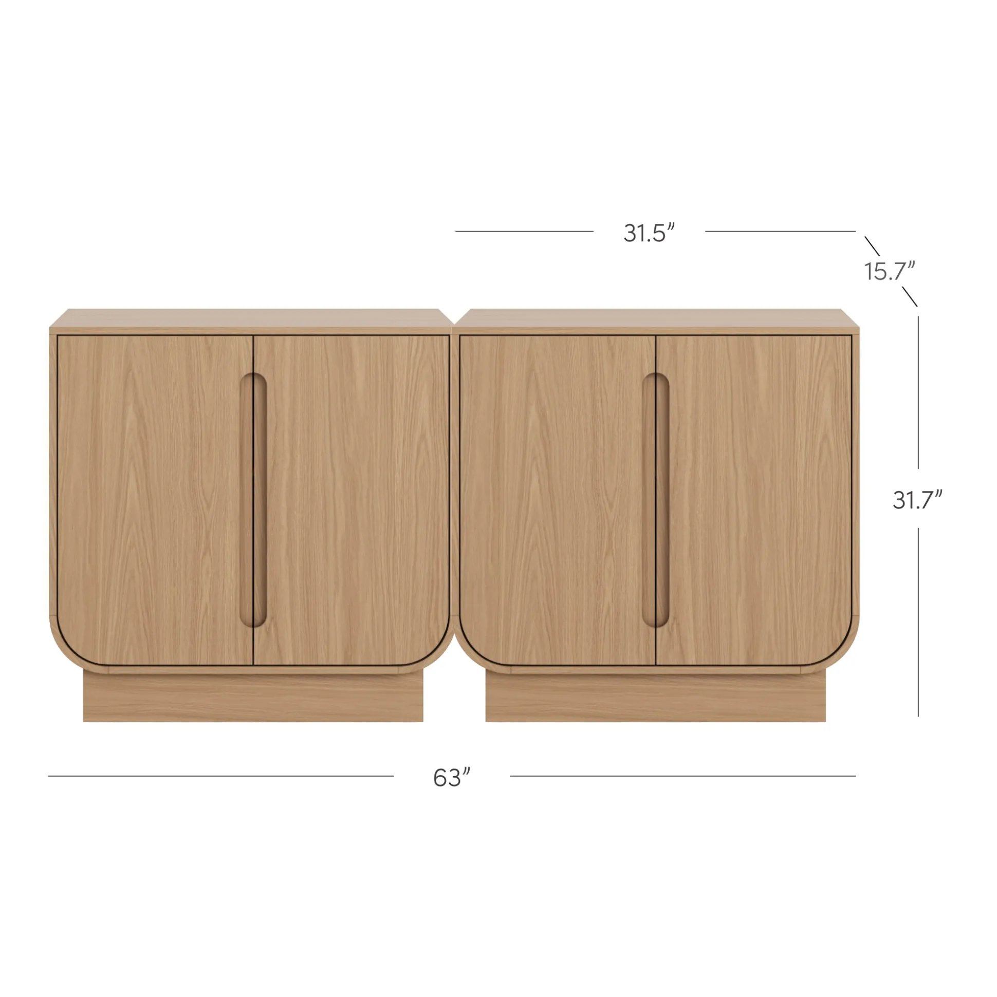 Wooden Arched Accent Cabinet or Kitchen Credenza Raw Oak (Set of 2)