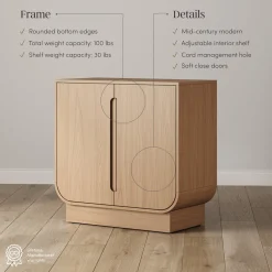 Wooden Arched Accent Cabinet or Kitchen Credenza Raw Oak (Set of 2)