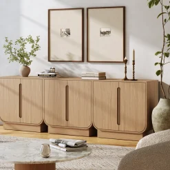 Wooden Arched Accent Cabinet or Kitchen Credenza Raw Oak (Set of 3)