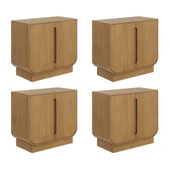 Wooden Arched Large Credenza Cabinet Raw Oak (Set of 4)