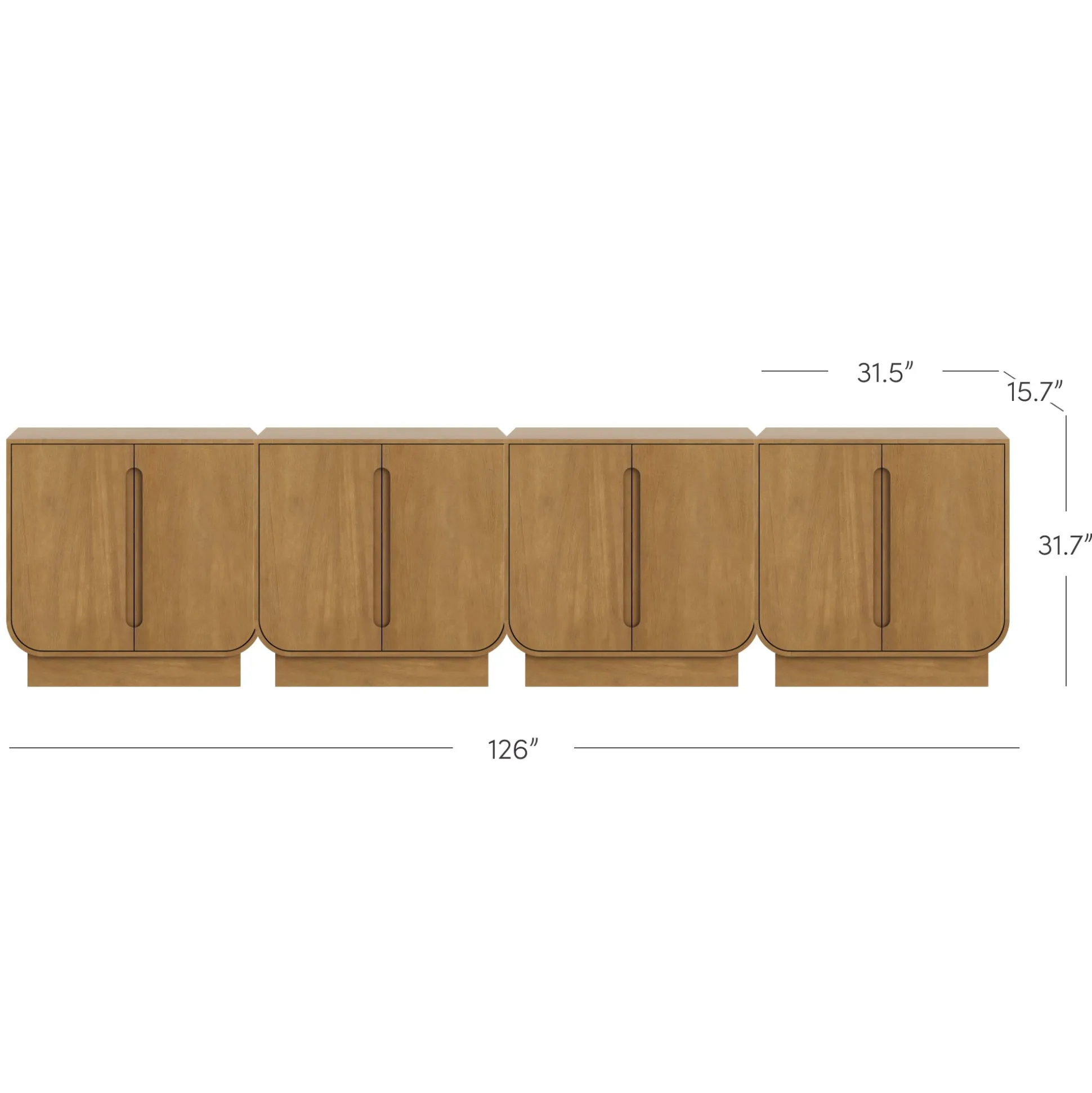 Wooden Arched Large Credenza Cabinet Light Brown (Set of 4)