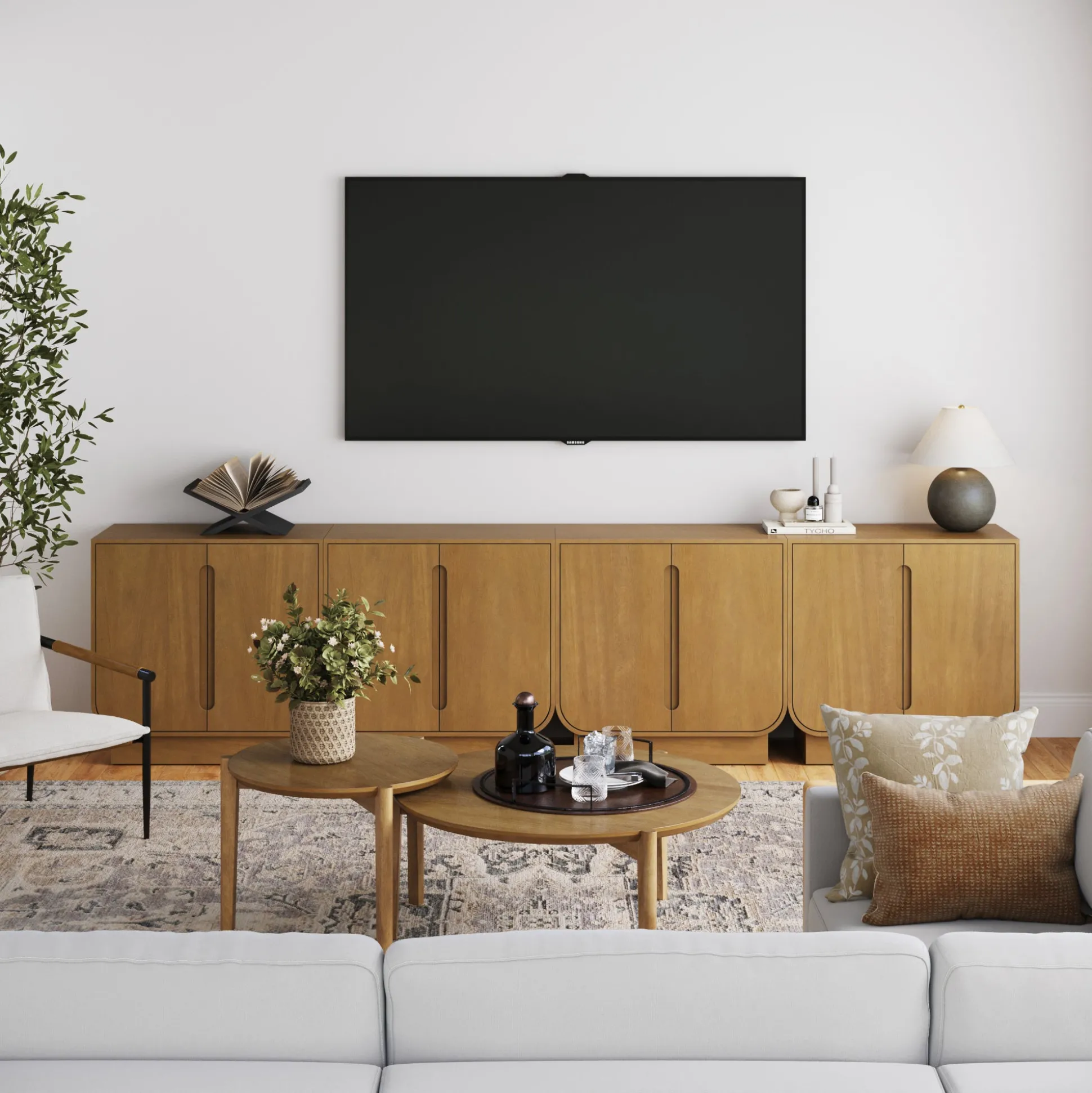 Wooden Arched TV Console Stand Light Brown for TVs up to 100"