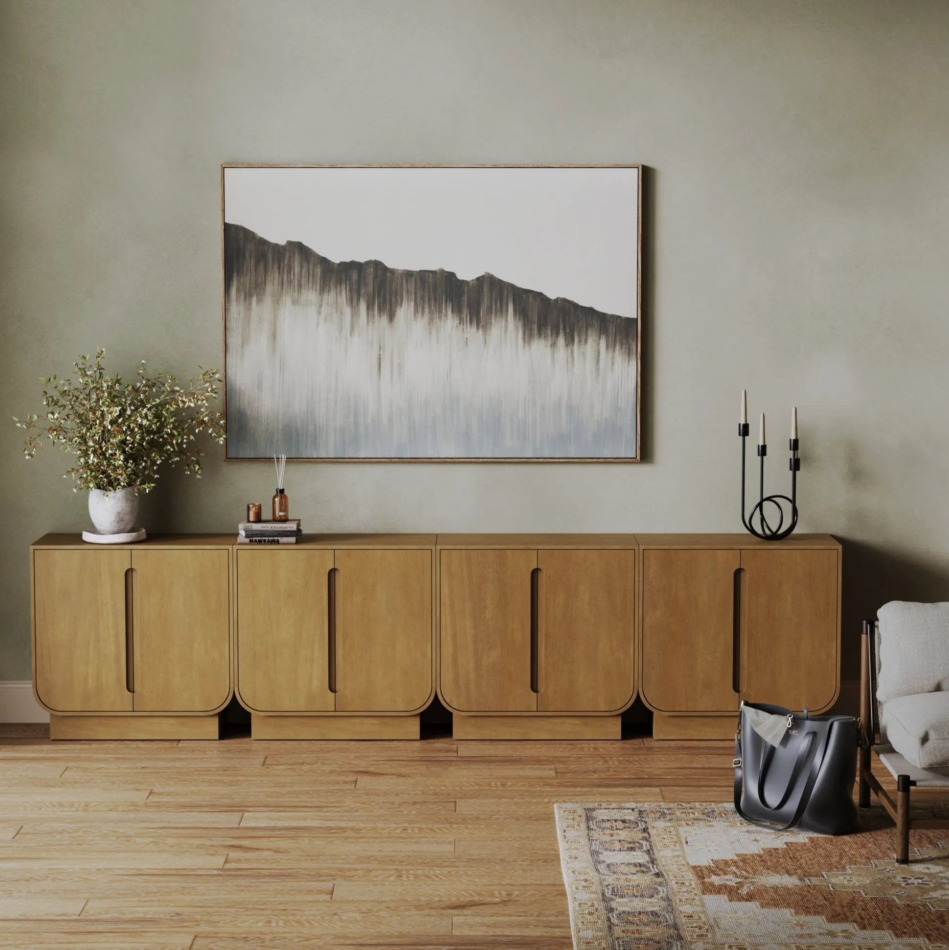 Wooden Arched TV Console Stand Light Brown for TVs up to 100"