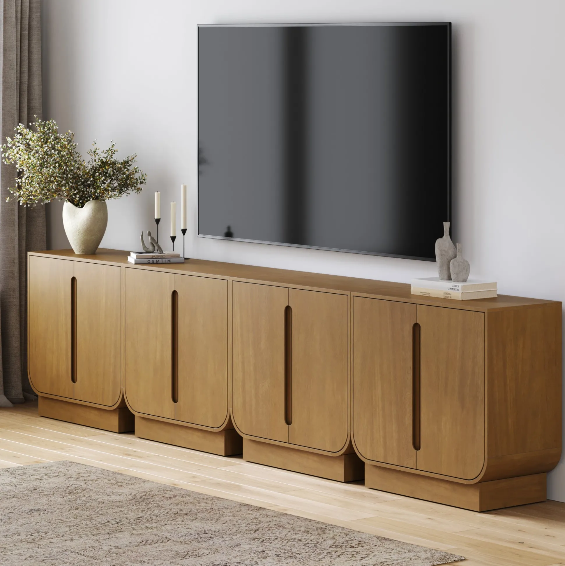 Wooden Arched TV Console Stand Light Brown for TVs up to 100"