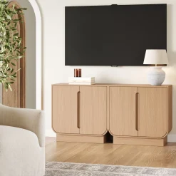 Wooden Arched TV Console Stand Raw Oak for TVs up to 65"