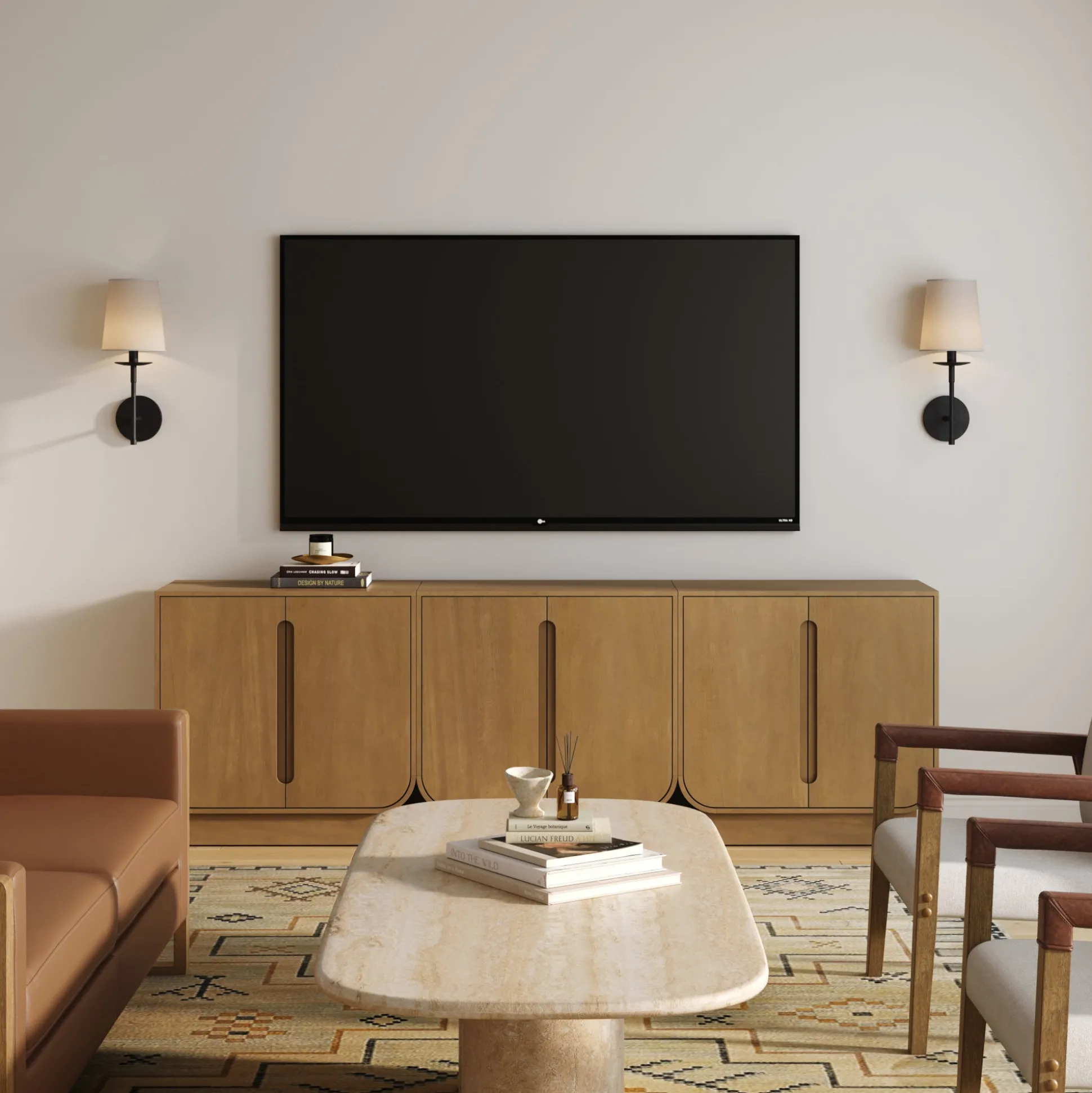 Wooden Arched TV Console Stand Light Brown for TVs up to 75"
