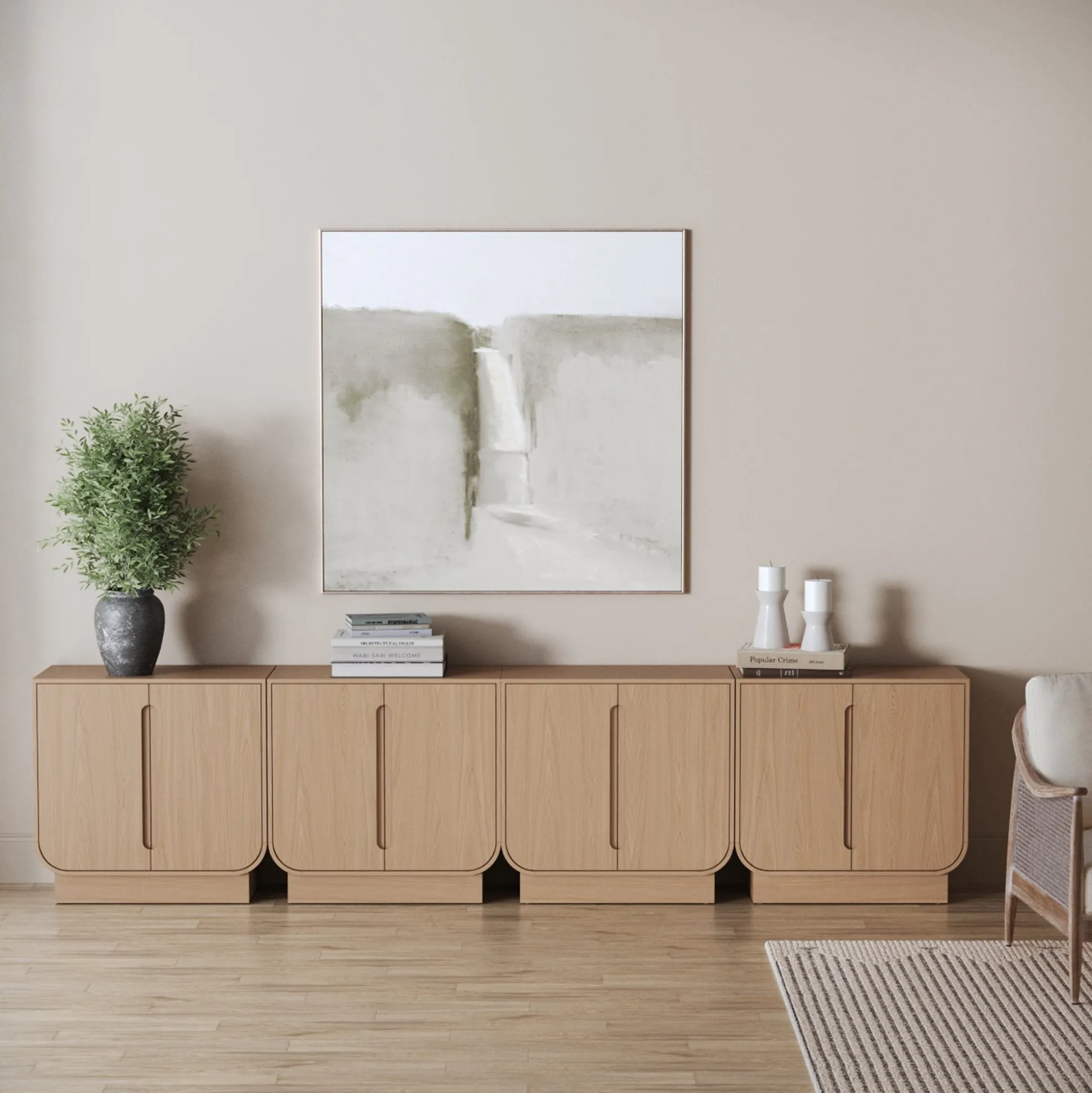 Wooden Arched TV Console Stand Raw Oak for TVs up to 100"