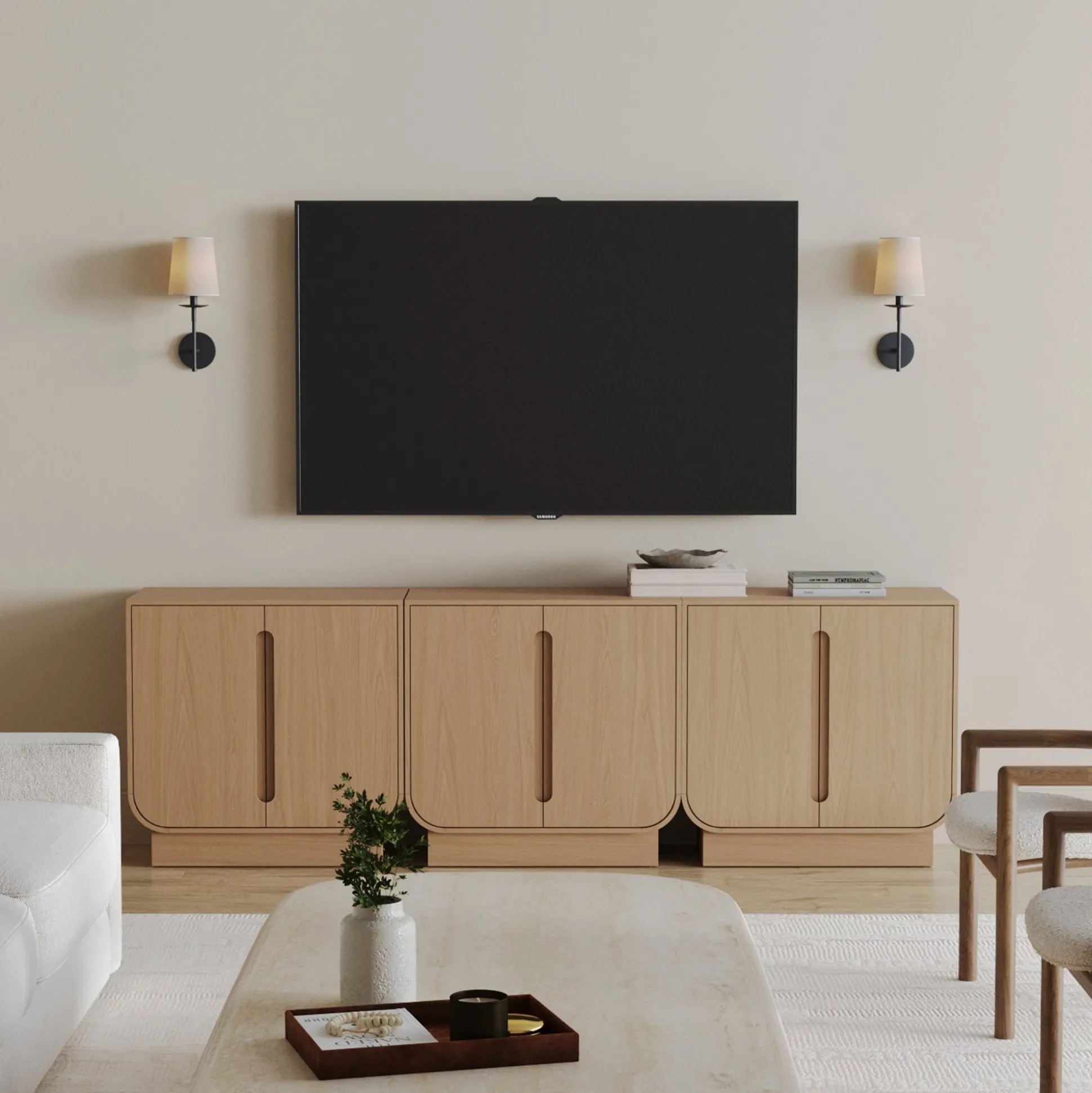 Wooden Arched TV Console Stand Raw Oak for TVs up to 75"