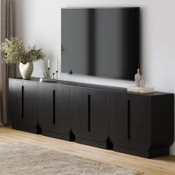 Wooden Arched TV Console Stand Black Oak for TVs up to 100