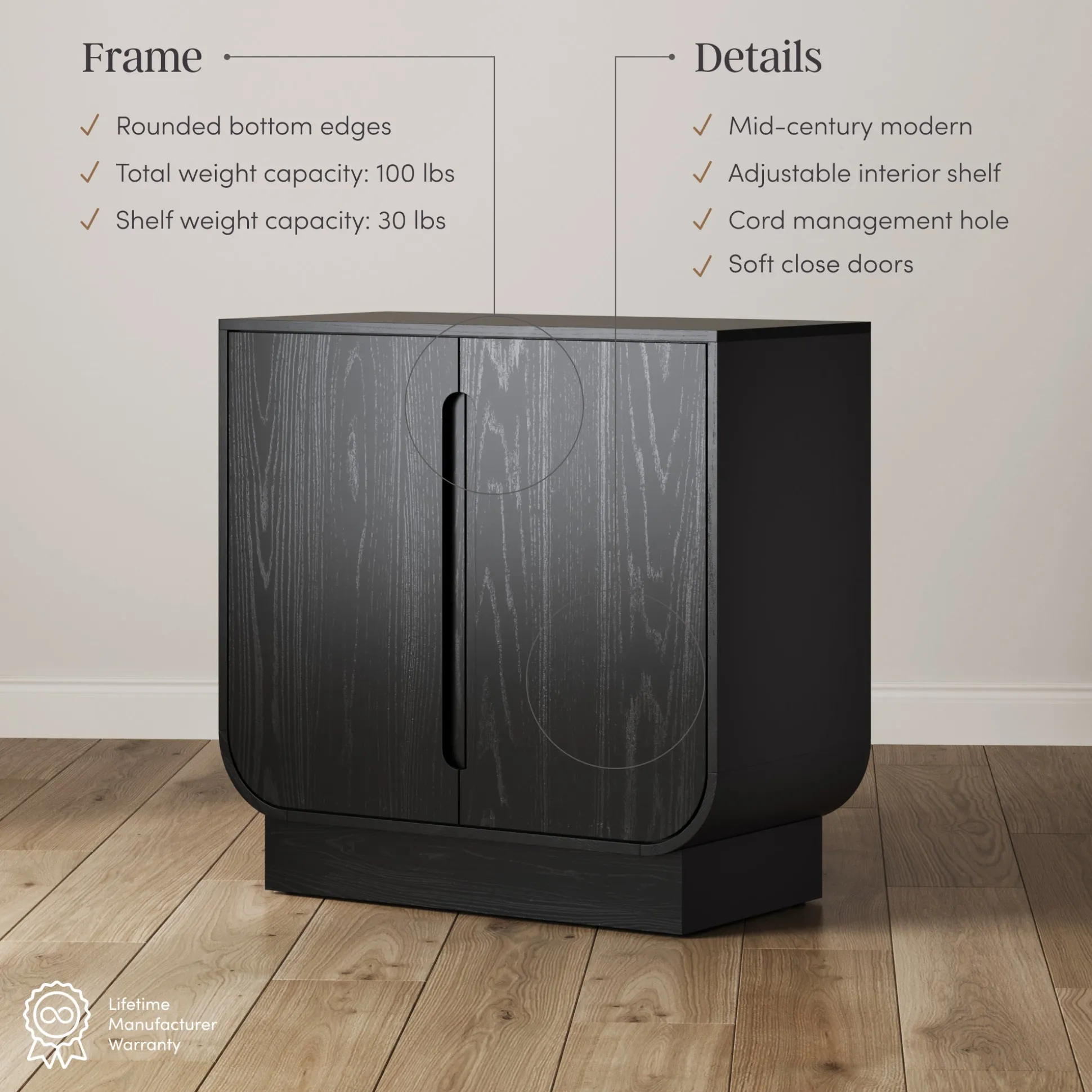 Wooden Arched TV Console Stand Black Oak for TVs up to 75"