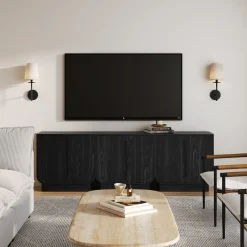 Wooden Arched TV Console Stand Black Oak for TVs up to 75
