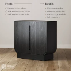 Wooden Arched TV Console Stand Black Oak for TVs up to 65"
