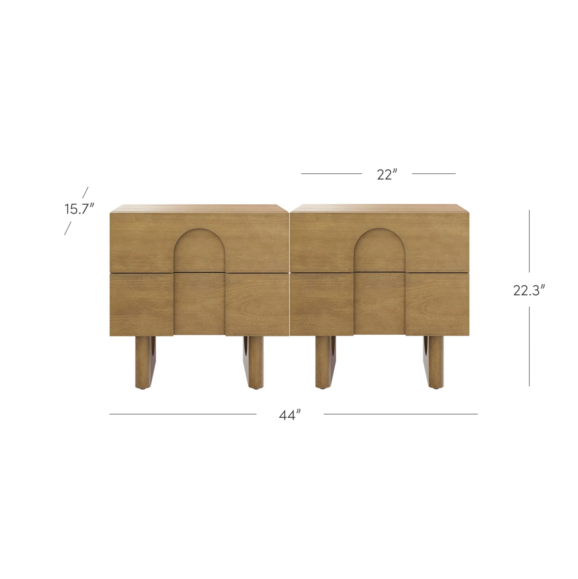 Wooden Bedside Table with Drawers Light Brown Set of 2