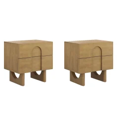 Wooden Bedside Table with Drawers Light Brown Set of 2