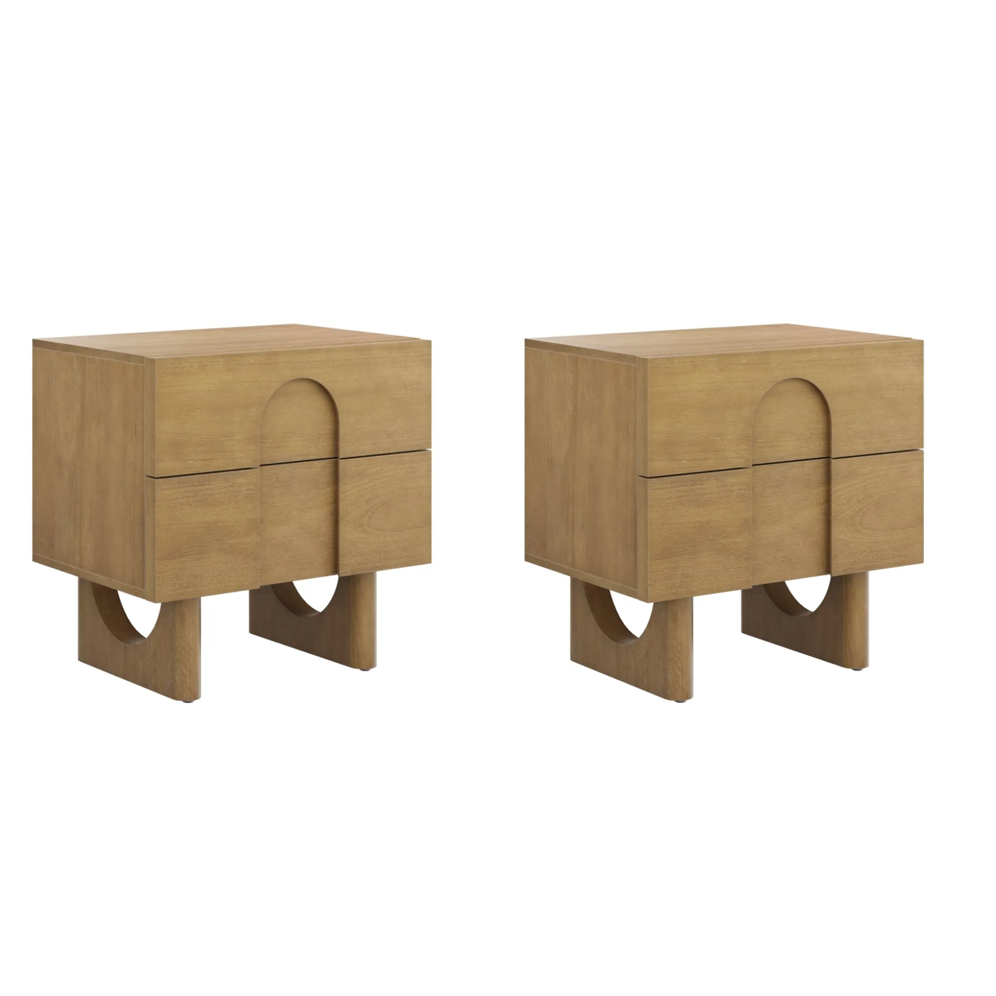 Wooden Bedside Table with Drawers Light Brown Set of 2