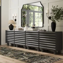Wooden Credenza Cabinet with Sculpted Door Black (Set of 4)