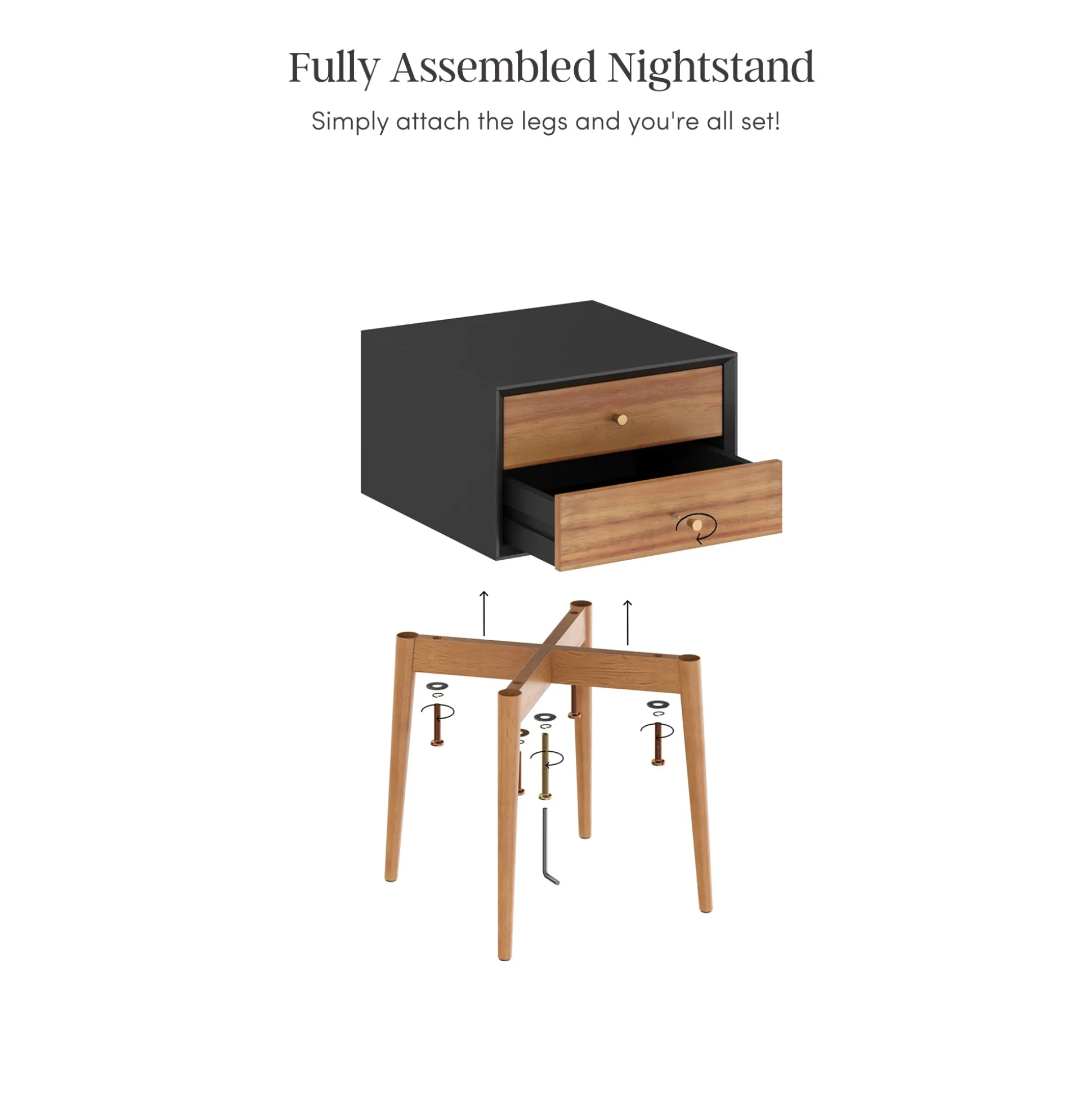 Wooden Dresser and 2 Nightstands Set Light Acacia/Black
