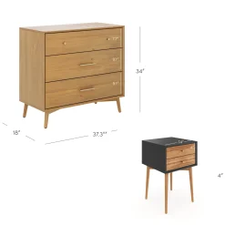 Wooden 2 Dressers and 2 Nightstands Set Light Acacia/Black