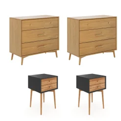 Wooden 2 Dressers and 2 Nightstands Set Light Acacia/Black