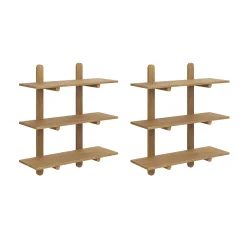 Wooden Mid Century Modern Modular Wall Shelving Light Brown (Set of 2)