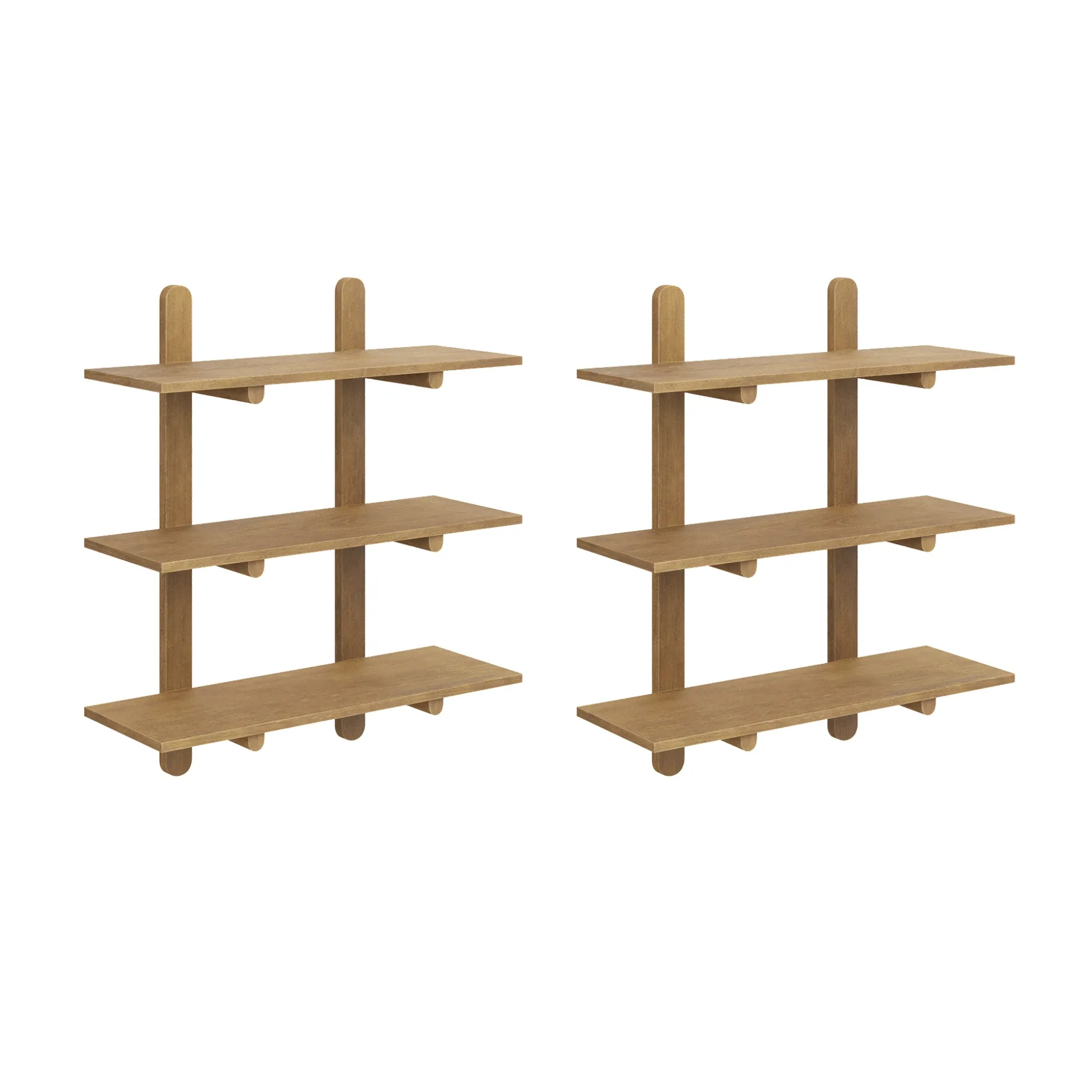 Wooden Mid Century Modern Modular Wall Shelving Light Brown (Set of 2)